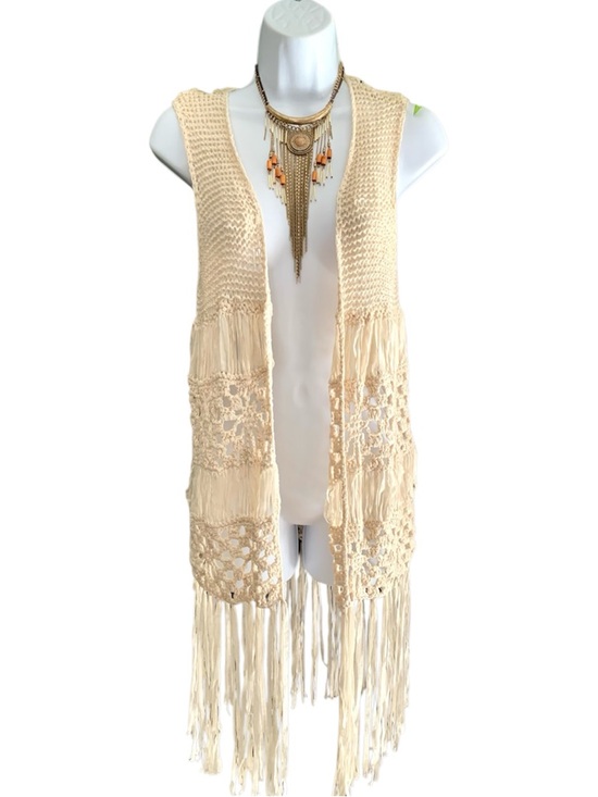 Boho Hippie Crochet Festival Fringe Open Knit Vest- M - Picture 13 of 13